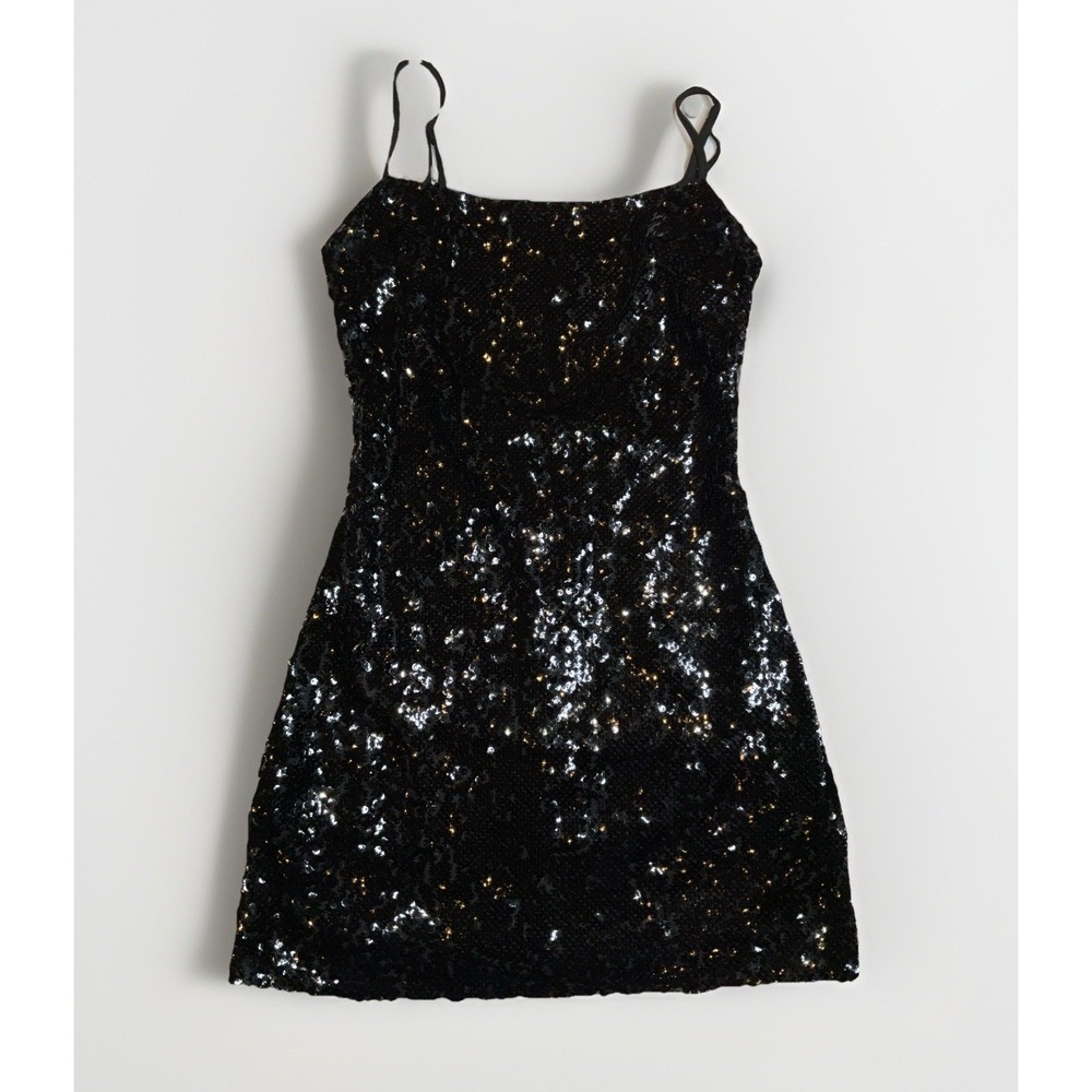 Princess Polly After Dark Black Sequin Mini Dress Bodycon Size 2 Party Glam Sexy